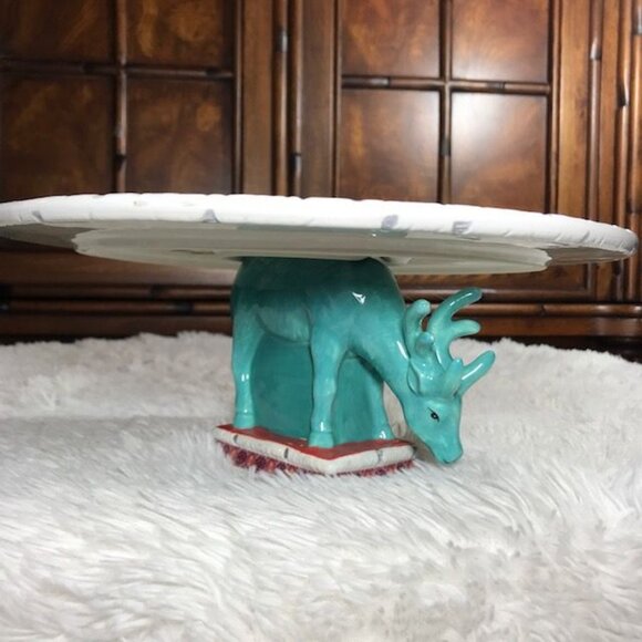 Poetic Wanderlust x Tracy Porter Fanciful Deer Floral Plaid Cake Pastry Plate - Picture 5 of 14